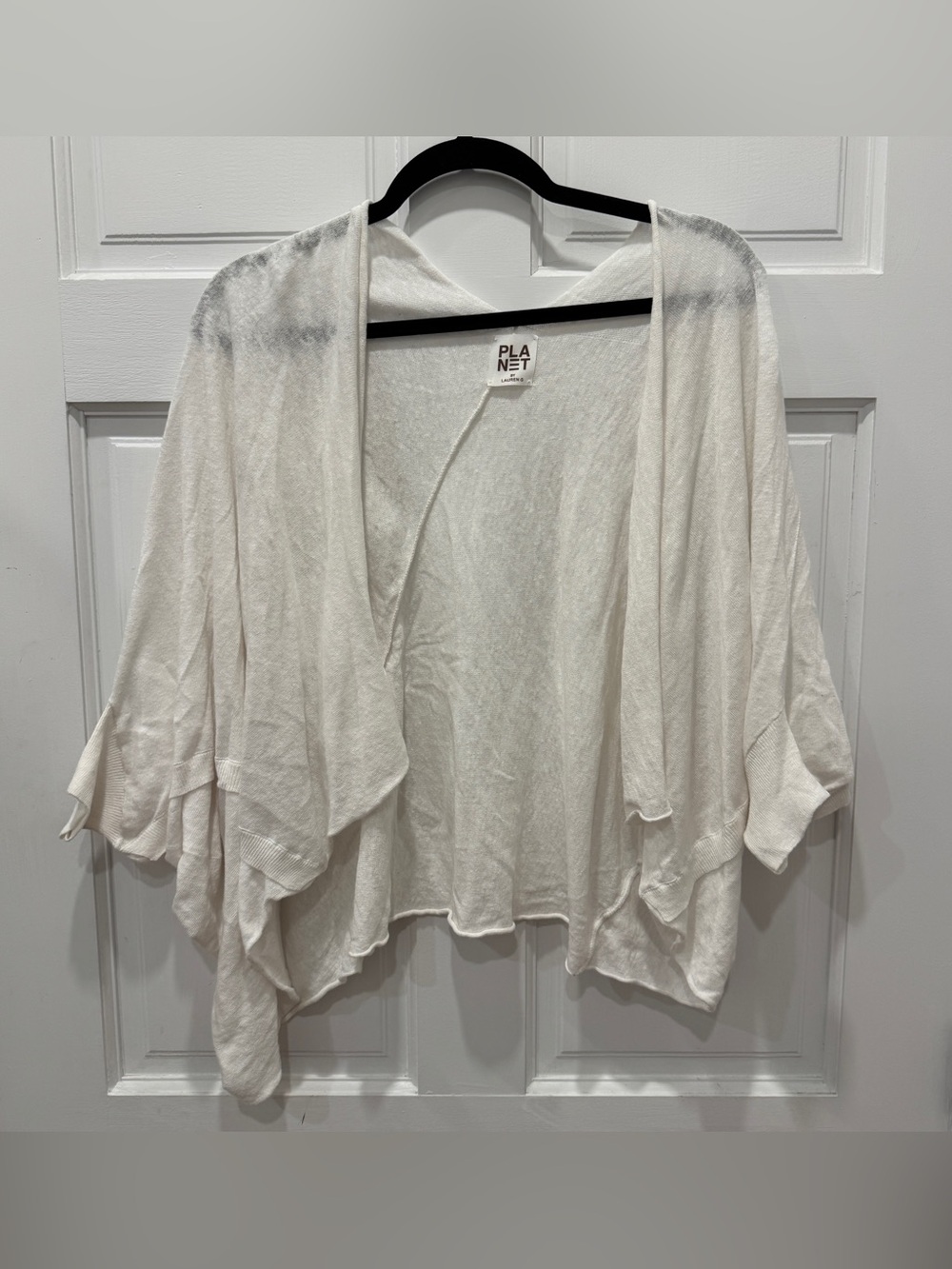 PLANET by Lauren G Linen Pima Cotton White Kimono Cardigan OS Lagenlook Coastal